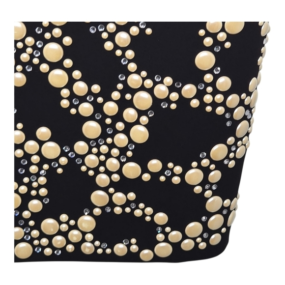 St John Womens Black Rhinestone Sparkle Pearl Studded Sleeveless Dress Size 10 - Picture 3 of 12